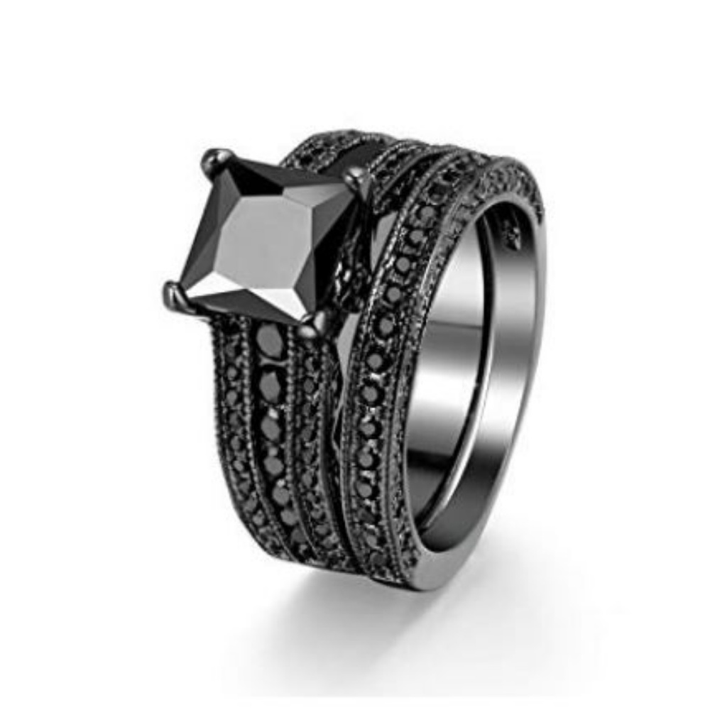 NWT black sapphire womens wedding ring set engagement set sizes 5 to 10